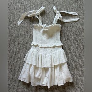 Katie J NYC White Smocked Eyelet Tie-Shoulder Sundress